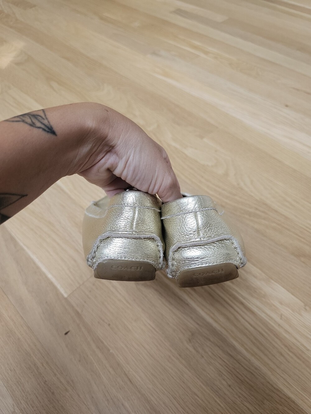 Coach Pebbled Leather Amber Gold Metallic Loafer - Picture 10 of 13